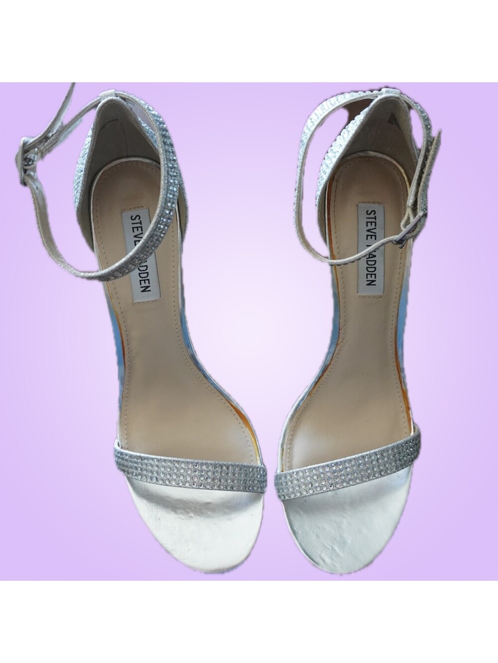 Steve Madden Realov-R Silver Rhinestone Ankle Strap Heels 10 NWT